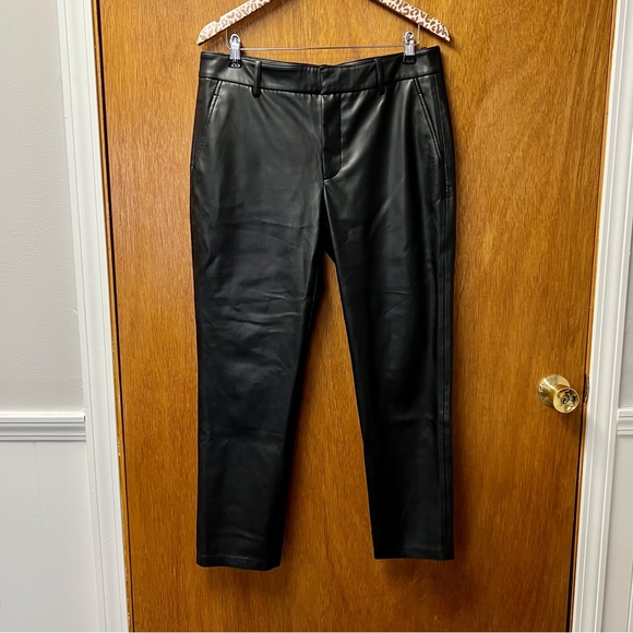 Zara Faux Vegan Leather Straight Leg Pants Black 10 - Picture 3 of 12